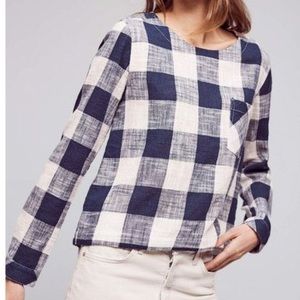 Anthropologie Cloth & Stone Navy Gingham Top